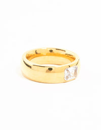 Waterproof Gold Plated Stainless Steel Wide Band Cubic Zirconia Ring - link has visual effect only