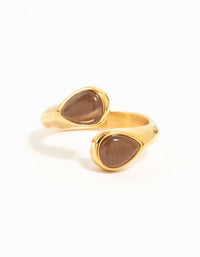 Waterproof Gold Plated Stainless Steel Double Pear Stone Ring - link has visual effect only