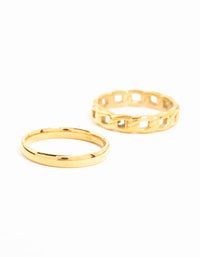 Waterproof Gold Plated Stainless Steel Chain Link Rings 2-Pack - link has visual effect only