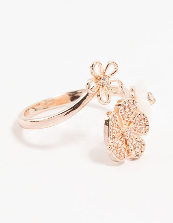 Rose Gold Floral Trio Cubic Zirconia Wrapped Ring