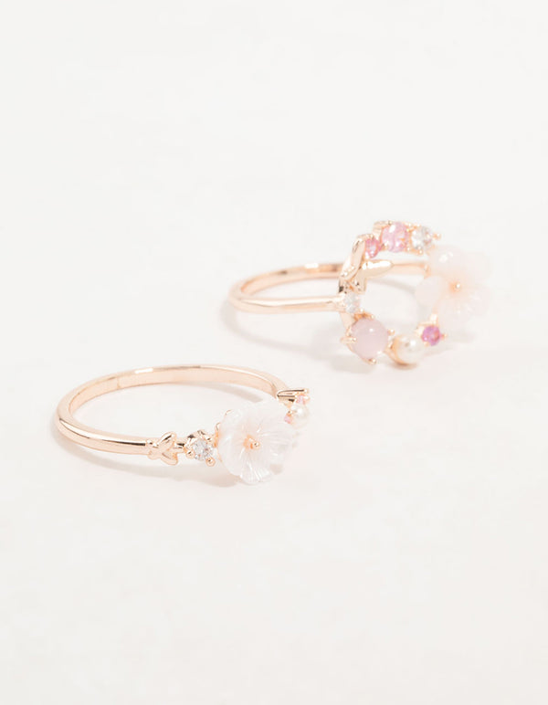 Rose Gold Flower & Circle Cubic Zirconia Rings 2-Pack