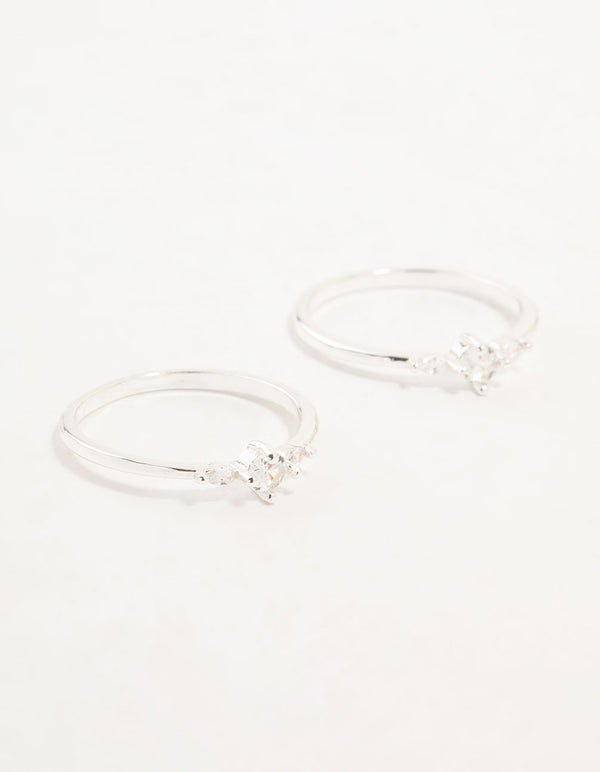 Silver Plated Dainty Cubic Zirconia Stacking Rings 2-Pack