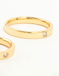 Gold Plated Fine Cubic Zirconia Band Rings 2-Pack - link has visual effect only