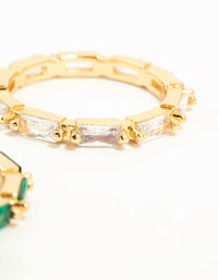 Gold Plated Green & Silver Baguette Stacking Rings 2-Pack - link has visual effect only