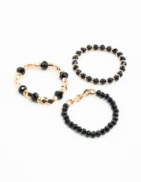 Gold & Black Faceted Bead Chain Stretch Bracelets 3-Pack - link has visual effect only