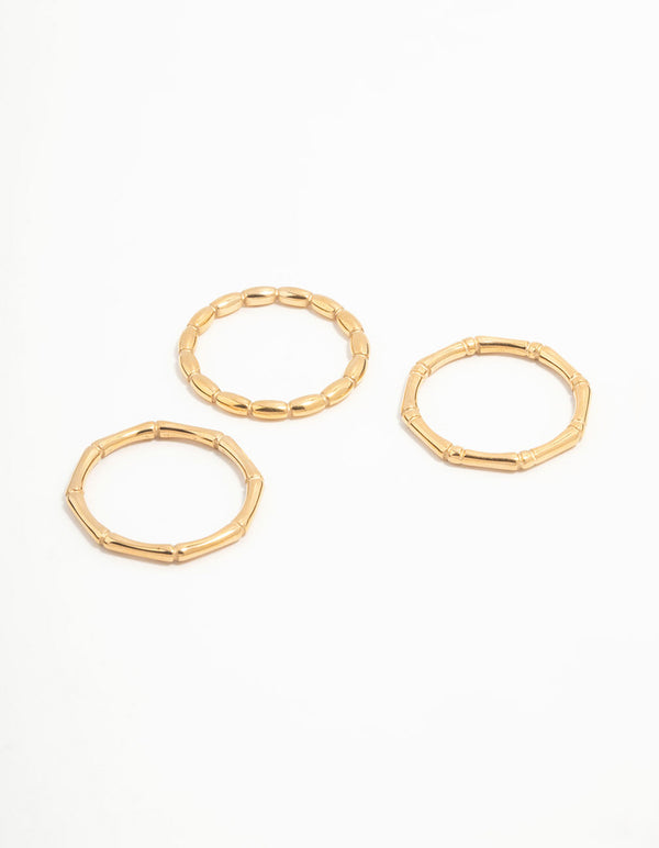 Waterproof Gold Plated Stainless Steel Bamboo Rings 3-Pack