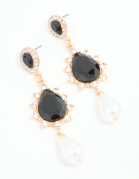 Black Diamante & Pearl Gold Drop Earrings - link has visual effect only