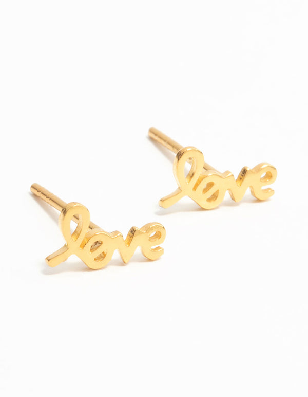 Gold Plated Sterling Silver Love Stud Earrings