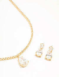 Gold Plated Cubic Zirconia Tennis Necklace & Earrings Set - link has visual effect only