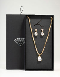 Gold Plated Cubic Zirconia Tennis Necklace & Earrings Set - link has visual effect only