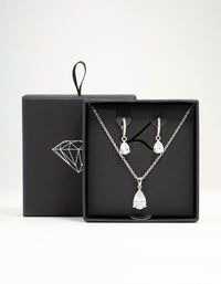 Silver Plated Cubic Zirconia Teardrop Necklace & Earrings Set - link has visual effect only