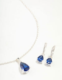 Silver Sapphire Teardrop Necklace & Earrings Set - link has visual effect only