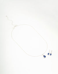 Silver Sapphire Teardrop Necklace & Earrings Set - link has visual effect only