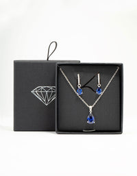 Silver Sapphire Teardrop Necklace & Earrings Set - link has visual effect only