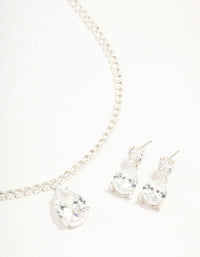 Silver  Cubic Zirconia Tennis Necklace & Earring Set - link has visual effect only