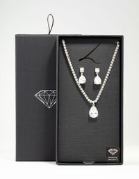 Silver  Cubic Zirconia Tennis Necklace & Earring Set - link has visual effect only