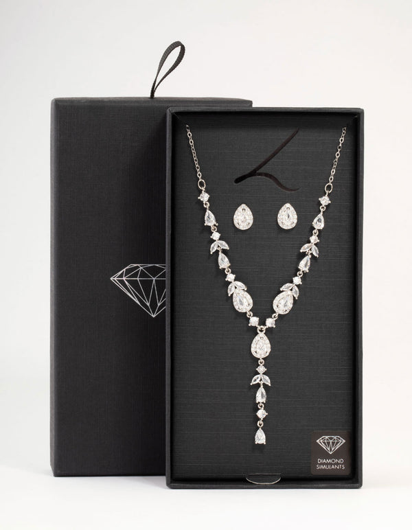 Silver Cubic Zirconia Vine Necklace & Earrings Set