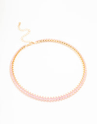 Pink Cubic Zirconia Navette Choker Gold Necklace - link has visual effect only