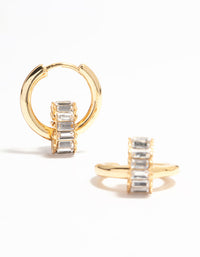 Gold Plated Baguette Cut Diamante Ring Huggie Earrings - link has visual effect only