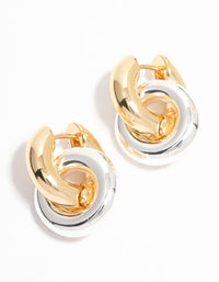 Gold & Silver Plated Double Ring Huggie Drop Earrings - link has visual effect only