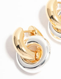 Gold & Silver Plated Double Ring Huggie Drop Earrings - link has visual effect only