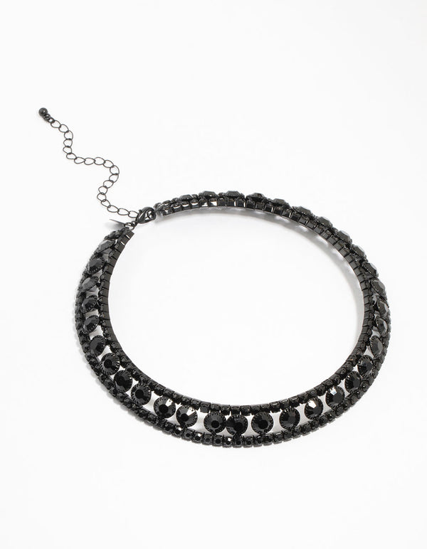 Black Coated Metal Diamante Collar Choker