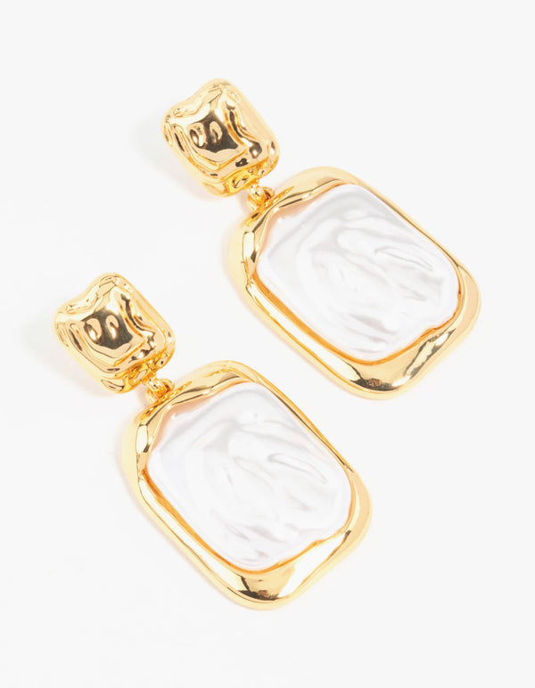 Gold Plated Molten Pearlescent Station Drop Earrings