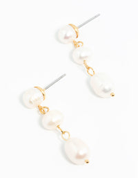 Gold Plated Freshwater Pearl Trio Drop Earrings - link has visual effect only