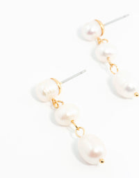 Gold Plated Freshwater Pearl Trio Drop Earrings - link has visual effect only