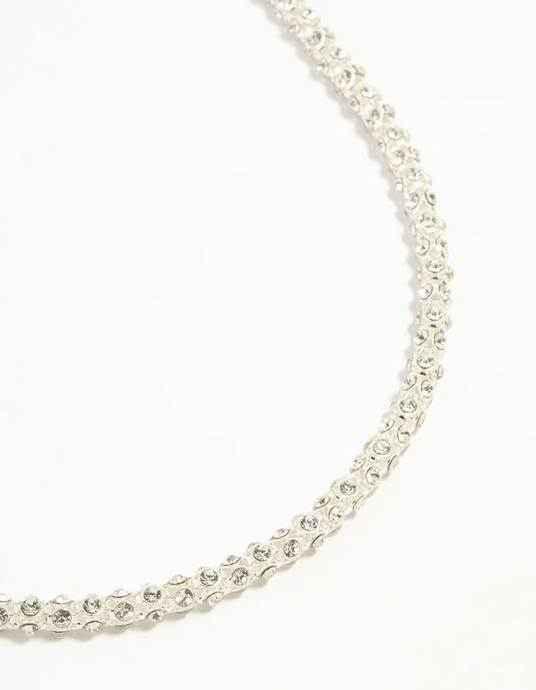 Silver Plated Diamante Fireball Chain Necklace