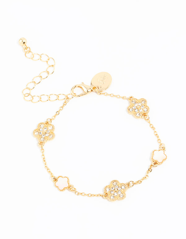 Gold Plated Alternating Small & Medium Flower Bracelet