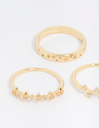 Gold Plated Cubic Zirconia Cluster Rings 3-Pack - link has visual effect only