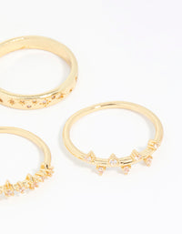 Gold Plated Cubic Zirconia Cluster Rings 3-Pack - link has visual effect only