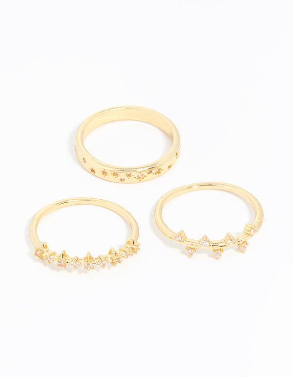 Gold Plated Cubic Zirconia Cluster Rings 3-Pack