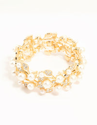 Gold Diamante Flower & Pearls Stretch Bracelet - link has visual effect only