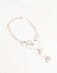 Silver Heart, Sun & Diamante Charm Layered Necklace - link has visual effect only