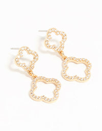 Gold Cubic Zirconia Clover Drop Earrings - link has visual effect only