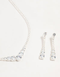 Silver Cubic Zirconia Pointed Earrings & Necklace Set - link has visual effect only