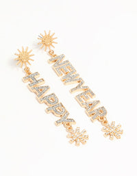 Gold Happy New Year's Eve Diamante Drop Earrings - link has visual effect only