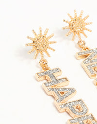 Gold Happy New Year's Eve Diamante Drop Earrings - link has visual effect only