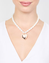 Rose Gold Pearl Heart Pendant Necklace - link has visual effect only