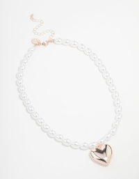 Rose Gold Pearl Heart Pendant Necklace - link has visual effect only