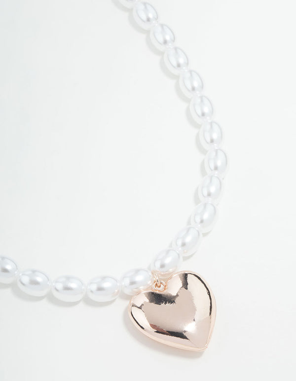 Rose Gold Pearl Heart Pendant Necklace