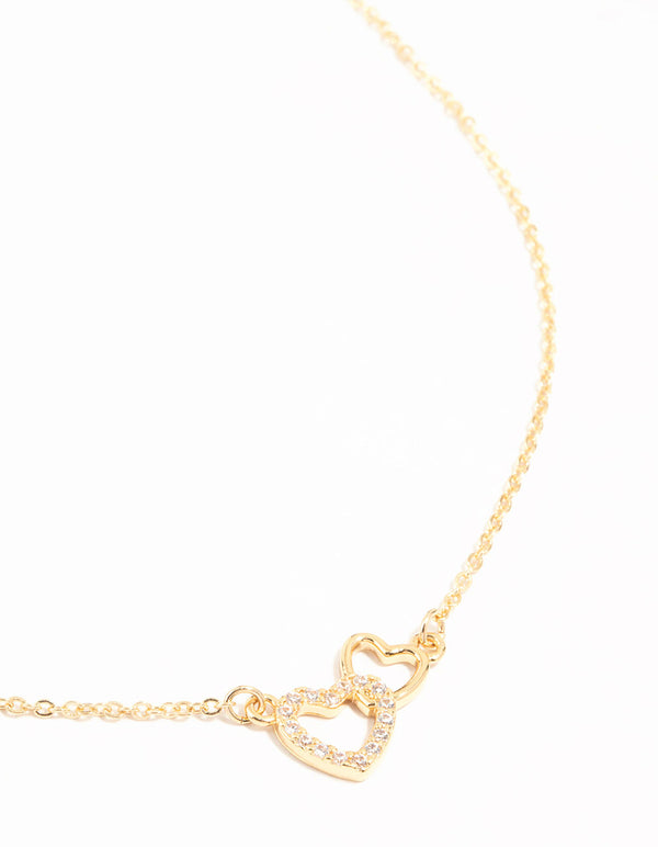 Gold Plated Open Double Heart Necklace