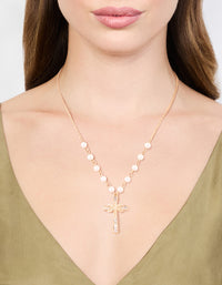 Gold Pearl Cross Diamante Pendant Necklace - link has visual effect only