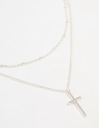 Silver Ball Chain Cross Layered Necklace - link has visual effect only