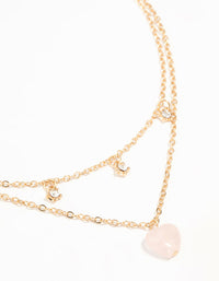 Gold Diamante Pink Heart Layered Necklace - link has visual effect only