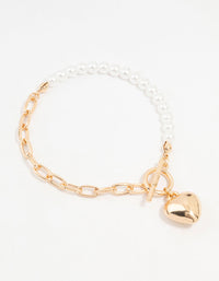 Gold Pearl Heart Charm T&O Bracelet - link has visual effect only