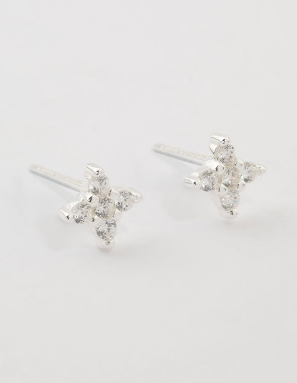 Sterling Silver Cubic Zirconia Micro Flower Stud Earrings