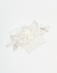 Silver Pearl Flower & Vine Hair Comb